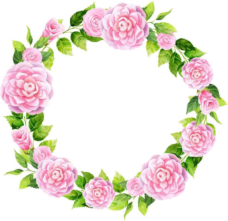 Hand Painted Pink Camellia Wreath Png Transparent - Cercle Fleur (1024x1024), Png Download