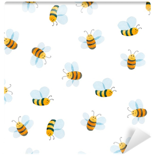 Watercolor Pattern Of Smiling Bee Wall Mural • Pixers® - Cartoon (400x400), Png Download
