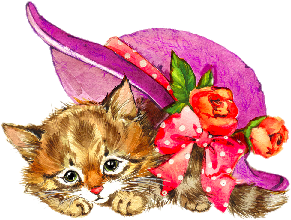 Picture Free Library Cat Watercolour Flowers Watercolor - Acuarela Gatitos Dibujos (1000x1000), Png Download