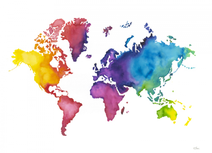 Wall Art Prints - World Map In Colours (700x700), Png Download