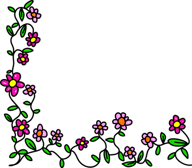 Flowers Doodle Whimsical Cartoon Border Fr - Cartoon Flower Border Png (390x340), Png Download
