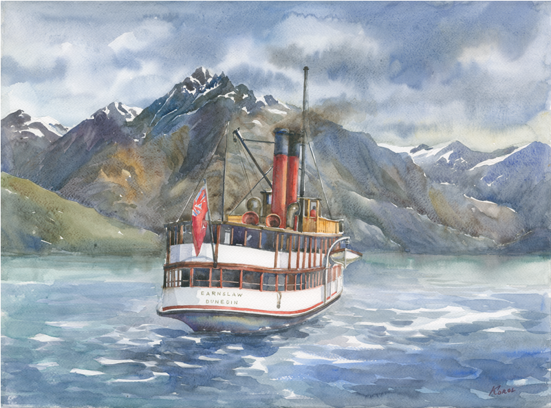 Queenstown Steamboat Original Watercolour - Steamboat Painting (800x800), Png Download