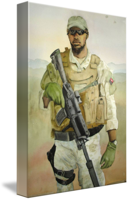 "modern Day Soldier Watercolor Painting" By Kerra - Watercolor Painting (417x650), Png Download