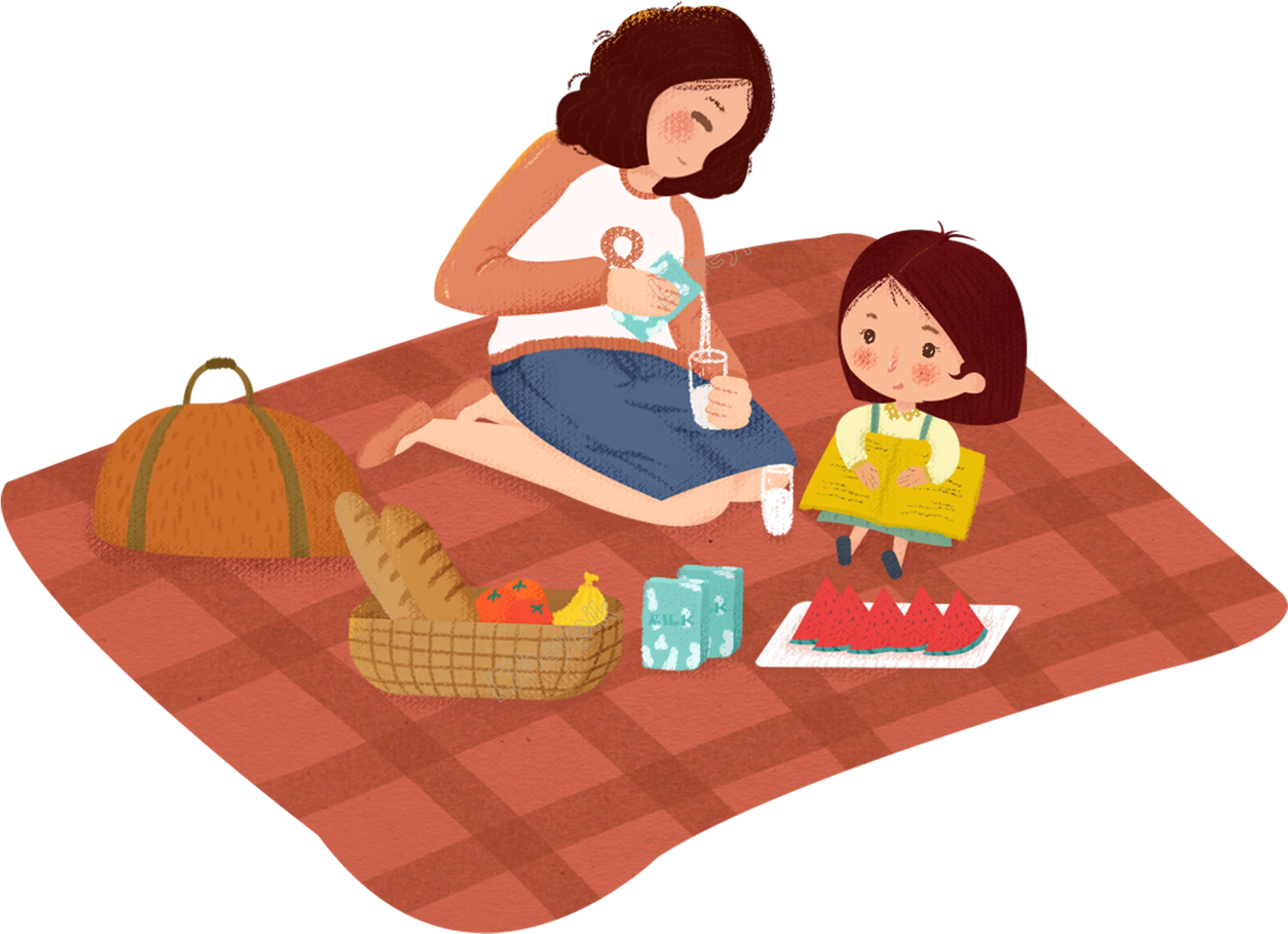 Banner Hand Drawn Cartoon Mother Child Decoration Free - Picnic (2672x2000), Png Download