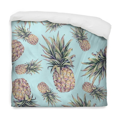 Pineapples On A Light Blue Background - Summer Pineapple Print Outdoor Throw Pillow By Onebellacasa, (400x400), Png Download