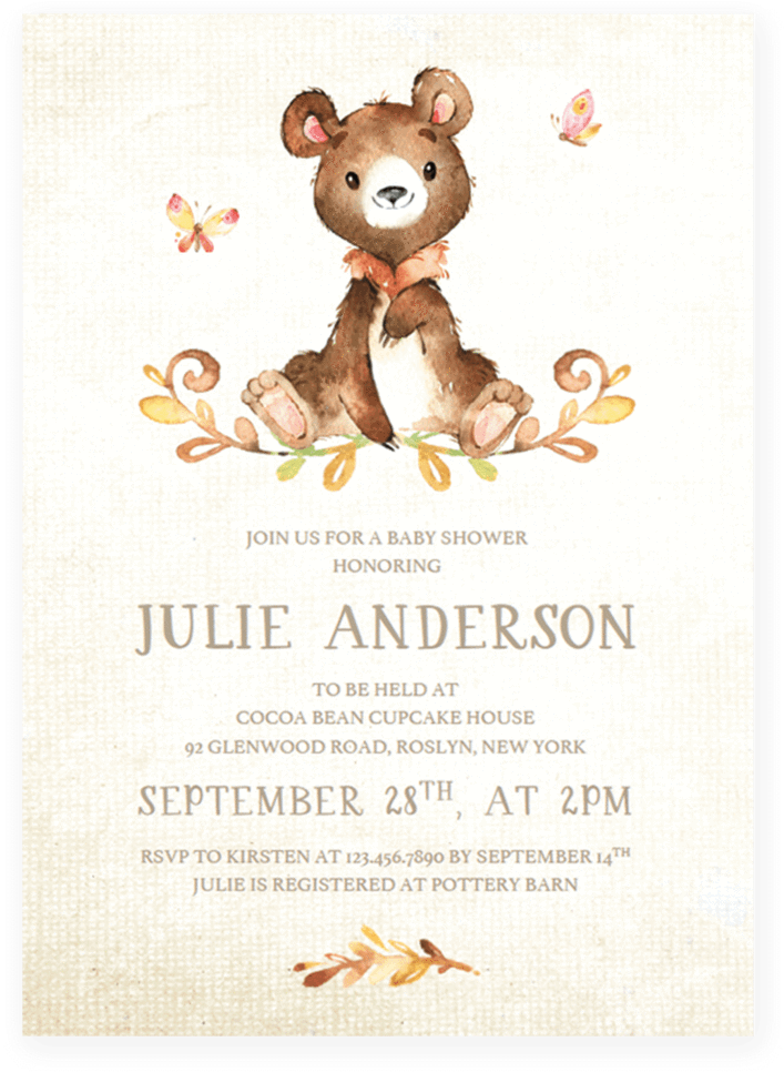 Bear Baby Shower Invite Template Watercolor By Littlesizzle - Baby Shower (819x1024), Png Download