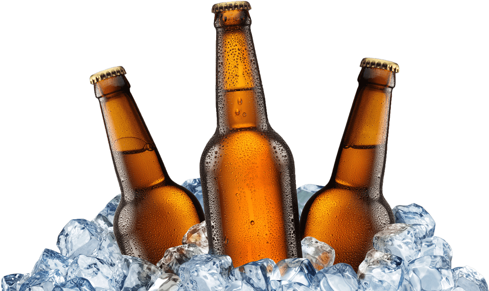 Old Stump Bottles On - Beer Bottle Ice (1000x596), Png Download
