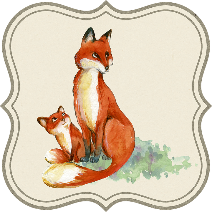 Fox Clipart Watercolor - Mom And Baby Fox Drawing (720x720), Png Download
