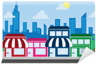 Store Front Strip Mall Stores And City Skyline Wall - Ecommerce Local (400x400), Png Download