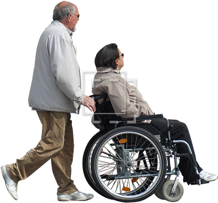 Man Pushing Woman In Wheelchair - Wheelchair Render People (450x450), Png Download