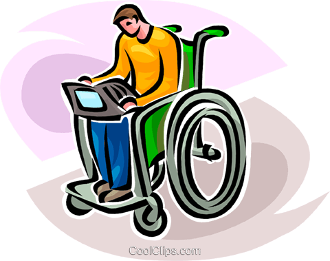 Person In Wheelchair Working On Computer Royalty Free - Trabajadores Con Discapacidad Animado (480x379), Png Download