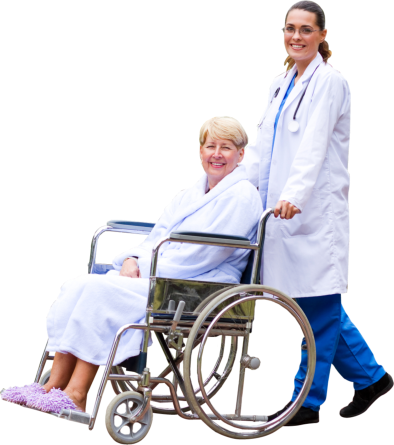Female Nurse Escorting Her Elderly Patient - Nurse (394x445), Png Download