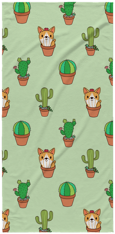 Corgi Cactus Beach Towel, Dog Beach Blanket, Bath Towel - Cactus Beach Towel (500x500), Png Download