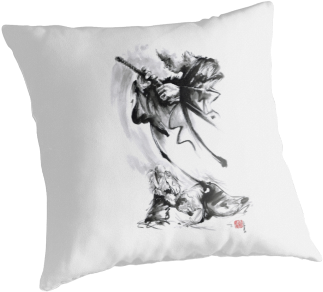 Aikido Techniques Martial Arts Sumi-e Black And White - Japanese Warrior Artwork Black (875x875), Png Download