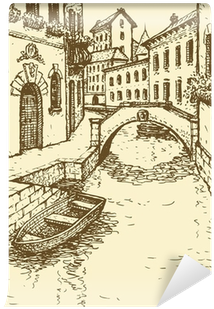 Canal Narrow Venetian Street With Bridge And Gon Wall - Vector Graphics (400x400), Png Download