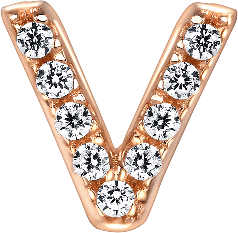 Letter V Locket Charm With White Crystals In Rose Gold - Rose Gold Letter V Transparent (2000x2000), Png Download