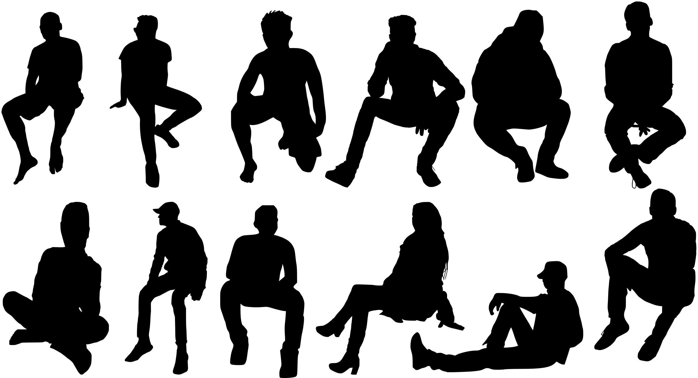 Silhouette Png File - Human Sitting Silhouette Png (2599x1500), Png Download