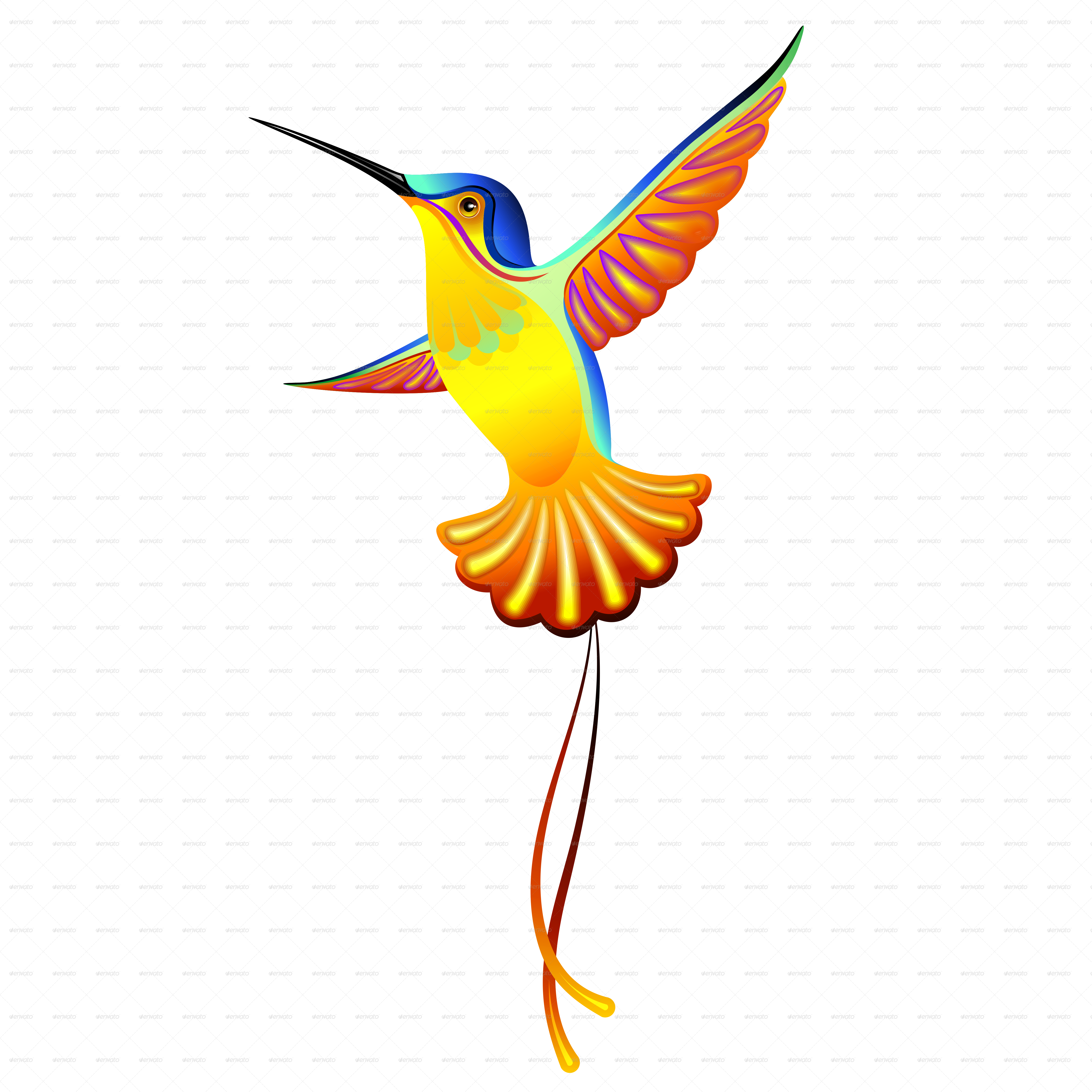 Hummingbird Colorful Heart Png5000 Hummingbird Hibiscus - Colibries Pintados En Tela (5000x5000), Png Download