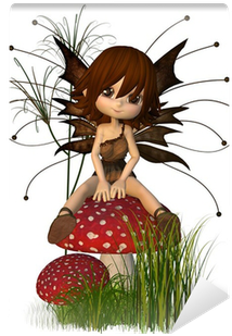 Cute Toon Autumn Fairy And Toadstool Wall Mural • Pixers® - Hada Sentada En Hongo (400x400), Png Download