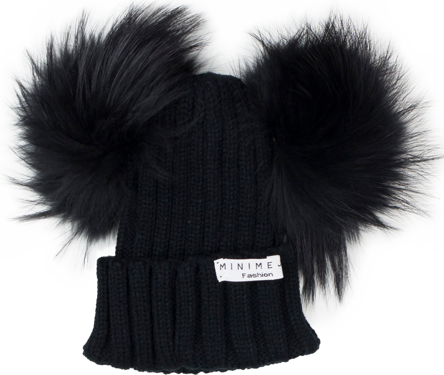 Pompom Black Beanie - Fur Clothing (1422x1202), Png Download