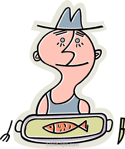Man With One Small Fish On His Plate Royalty Free Vector - School Meal (401x480), Png Download
