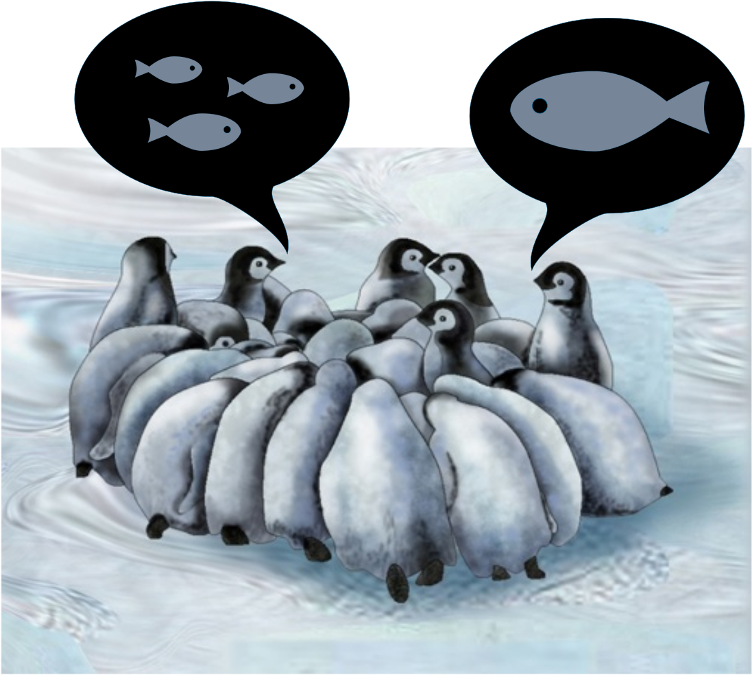 Penguins Meet And Talk Small Fish, Big Fish - Emperor Penguin Life Cycle (1120x1024), Png Download