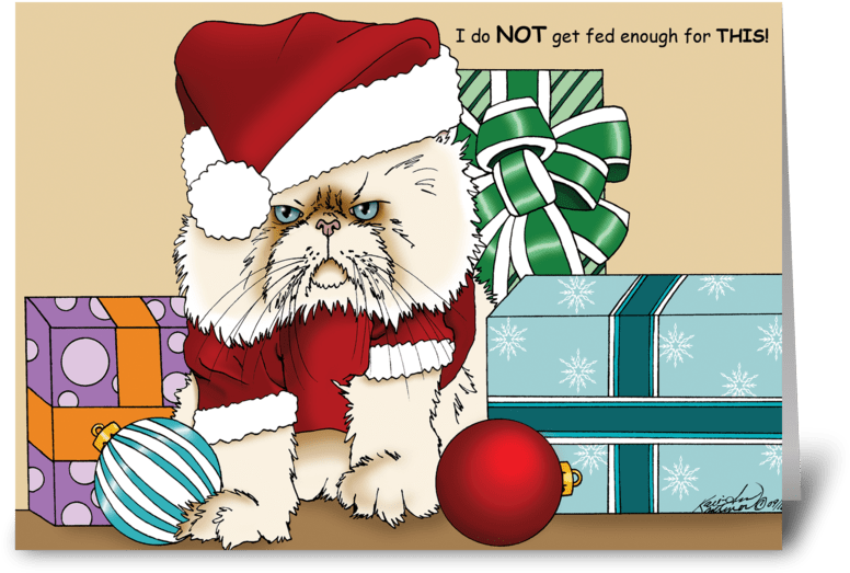 Grumpy Christmas Cat Greeting Card - Grumpy Cat (848x698), Png Download