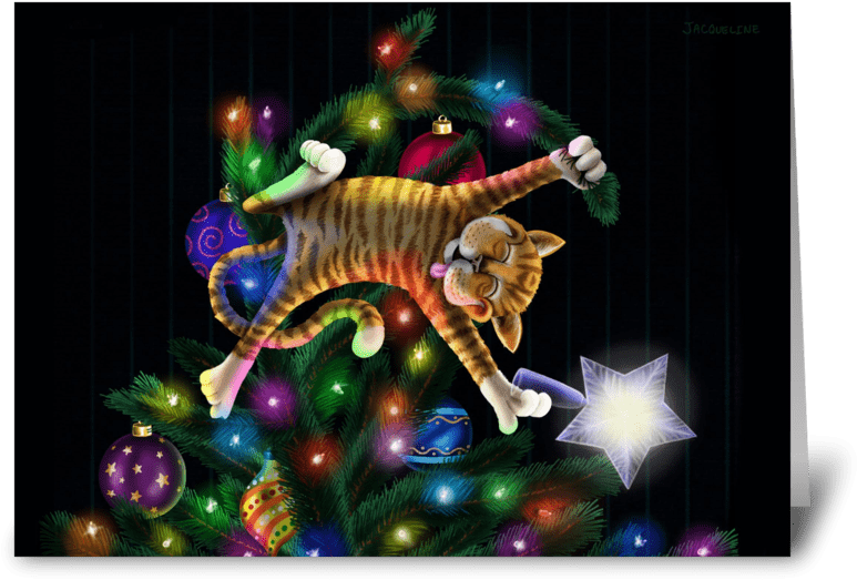 Cat Christmas Greeting Card - Christmas Ornament (848x698), Png Download