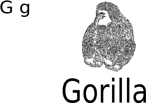 G For Gorilla Black White Line Art 555px - Clip Art (555x392), Png Download