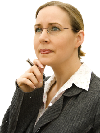 Woman With A Pen Looking Like She Is Comtemplating - Woman Thinking (321x482), Png Download