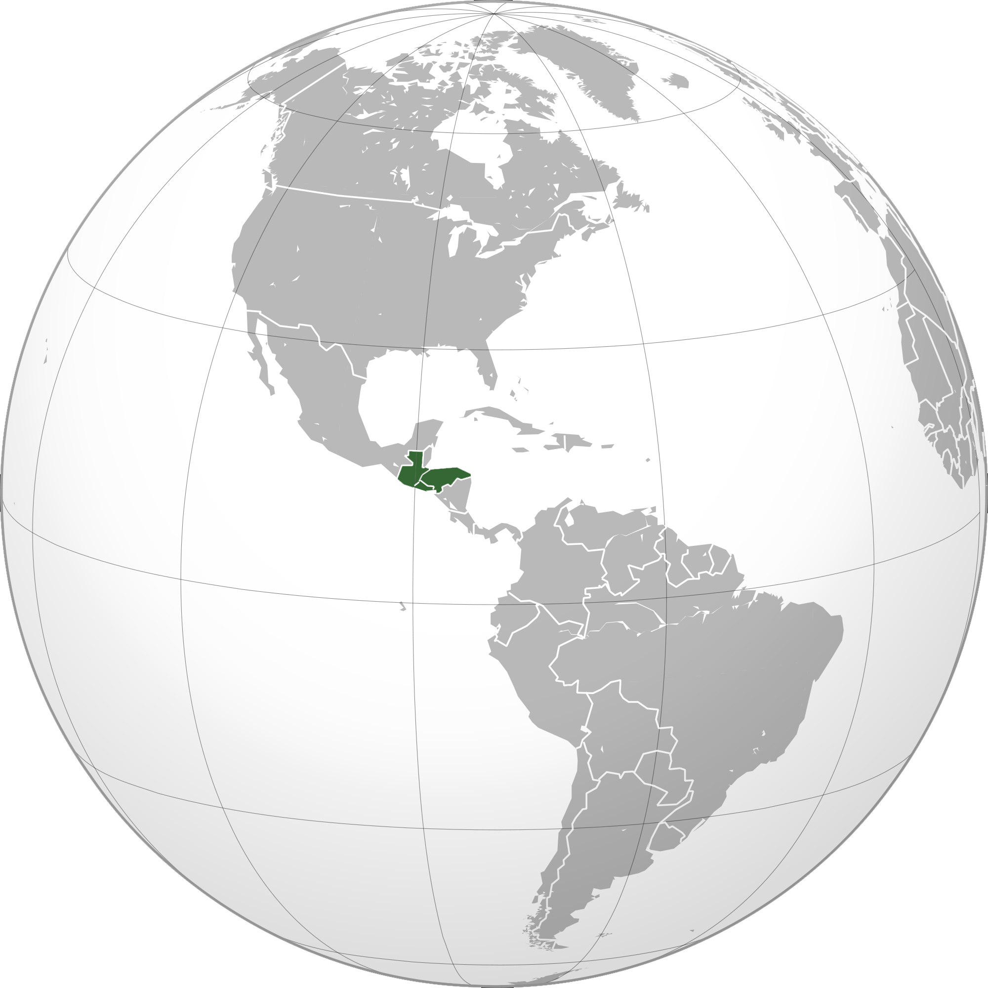 Central America's Northern Triangle - Orthographic Projection Of Central America (2000x2000), Png Download