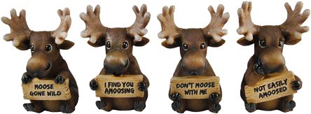 Moose Figure With Sign 4"h 4 Assorted 8 Pc Min - Atlantic Collectibles Adorable Deer Elk Moose Family (500x375), Png Download