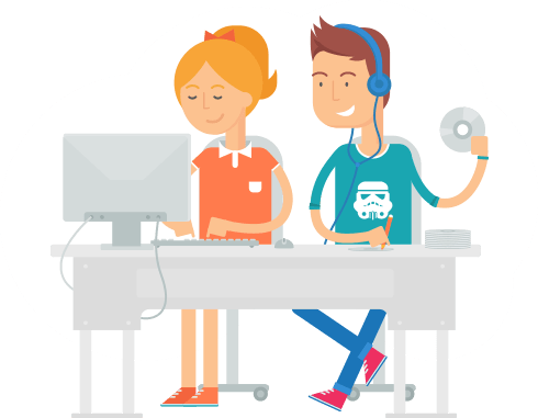 Kids At A Desktop - Дети За Компьютером Пнг (490x381), Png Download