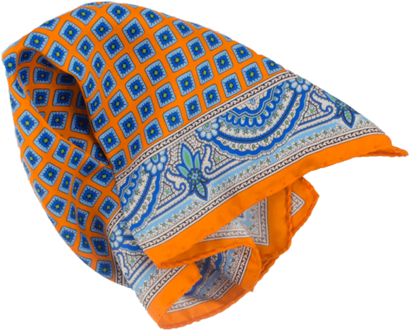 Gagliardi Orange & Sky Blue Paisley Silk Pocket (600x600), Png Download