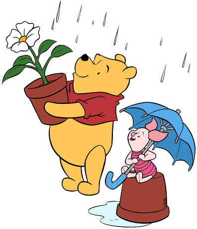 Disney Springtime Clip Art Galore Piglet In - Winnie The Pooh Piglet In The Rain (396x459), Png Download