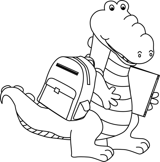 Alligator Black And White Cute Alligator Clipart Black - Alligator Reading Clipart Black And White (544x550), Png Download