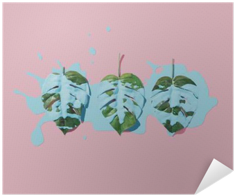 Blue Paint Splatter Over Tropical Leaves On Pink Pastel - Paint (400x400), Png Download