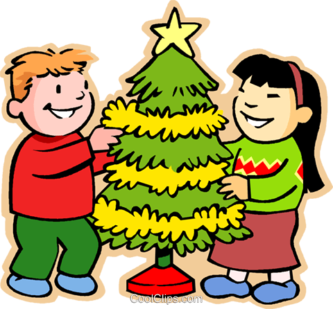 Boy And Girl Decorating Christmas Royalty Free Vector - Here We Go Round The Christmas Tree (480x446), Png Download