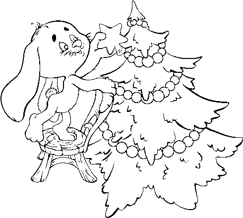 Rabbit Decorating Christmas Tree Coloring Page - Desenho Coelho De Natal (600x470), Png Download