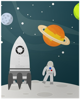 Astronaut On The Moon With Rocket Vector Illustration - Astronauts In Outer Space Coloring Book (400x400), Png Download