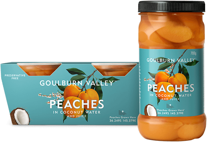 Peaches In Coconut Water - Goulburn Valley Peaches In Coconut Water (701x482), Png Download