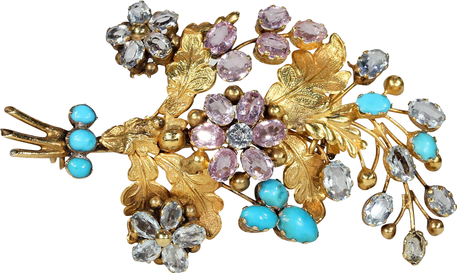 French Georgian Topaz Diamond Turquoise Gold Floral - Gold (1489x1489), Png Download
