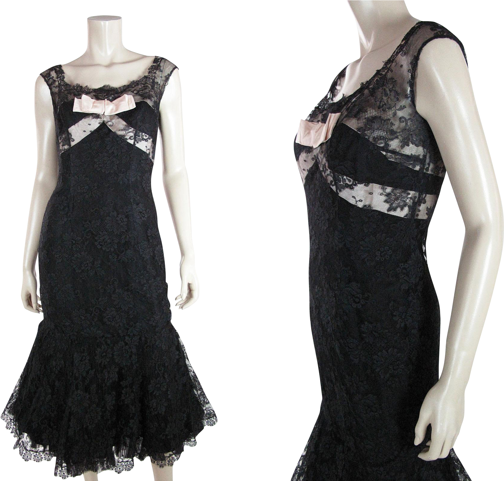 Sultry 1950's Sleeveless Black Lace Fishtail Evening - Vintage Clothing (1677x1677), Png Download