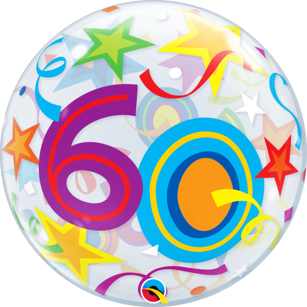 Image Transparent 60th Birthday Clipart - 22" 60 Brilliant Stars Plastic Bubble Balloons - Mylar (1024x1024), Png Download