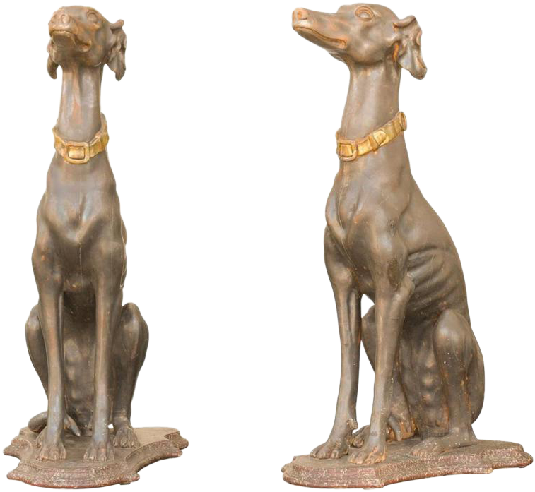 Pair Of Italian Carved Wood Seated Greyhound Sculptures - Sitting Greyhound Sculpture (768x768), Png Download