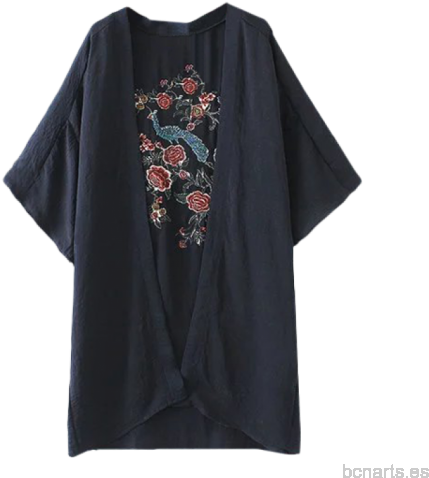 Mujer Peacock Flores Del Bordado Del Kimono - Peacock Flowers Embroidery Kimono. (500x500), Png Download