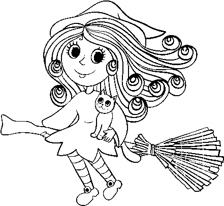 Dibujo De Brujita Con Escoba Para Colorear - Escoba Magica Para Colorear (600x470), Png Download