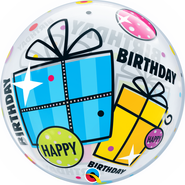 22" Clear Bubble Balloon With "happy Birthday" And - Qualatex Birthday Fun Bubbles Balloons (600x600), Png Download