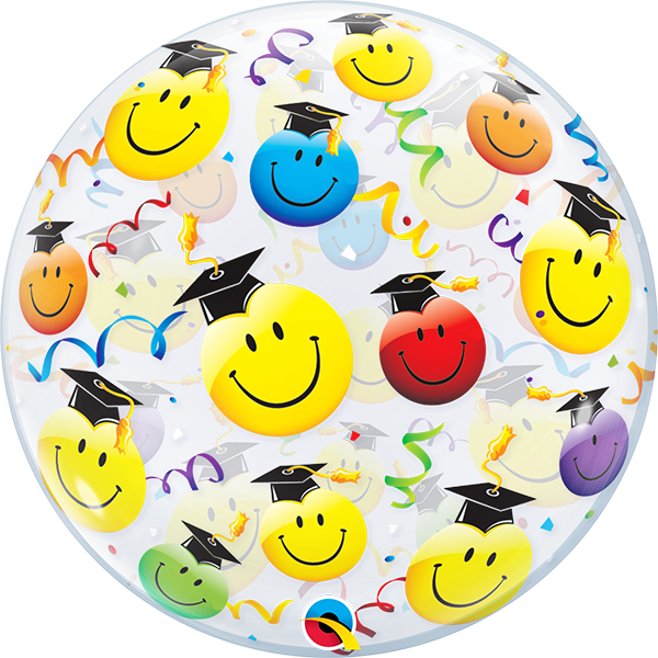 22" Clear Bubble Balloon With Smile Faces Wearing Grad - 22" Grad Smile Faces Plastic Bubble Balloons (600x600), Png Download