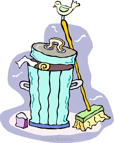 Bote De Basura Y Una Escoba Libres De Derechos Ilustraciones - Broom And Trash Can (381x480), Png Download